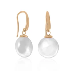 Pearl Drop Earrings|Majorica Earrings Lyra Gold Plated With 12Mm Oval White Pearl