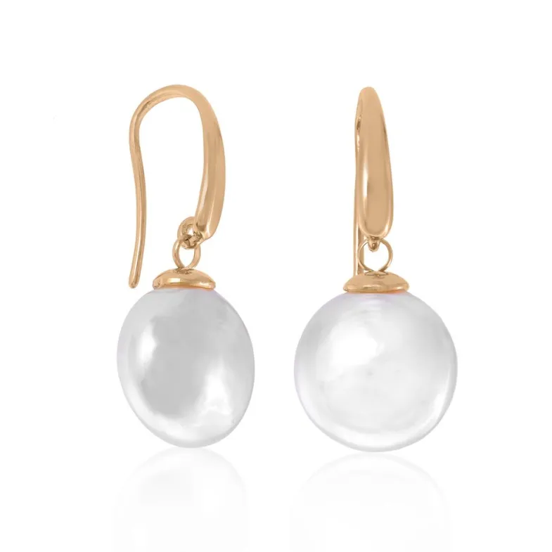 Pearl Drop Earrings|Majorica Earrings Lyra Gold Plated With 12Mm Oval White Pearl
