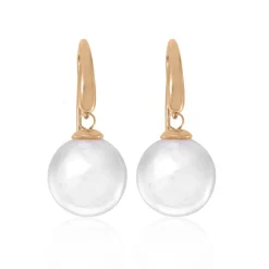 Pearl Drop Earrings|Majorica Earrings Lyra Gold Plated With 12Mm Oval White Pearl