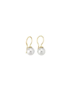 Pearl Drop Earrings|Majorica Earrings Lyra Gold Plated With White Pearl 9Mm