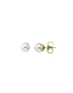 Pearl Stud Earrings|Majorica Earrings Lyra Gold Plated With 12Mm White Pearl