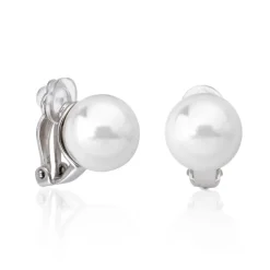 Short Earrings|Majorica Earrings Lyra Silver With 12Mm White Pearl Omega Clasp