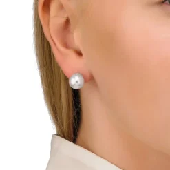 Pearl Stud Earrings|Majorica Earrings Lyra Silver With 10Mm White Pearl