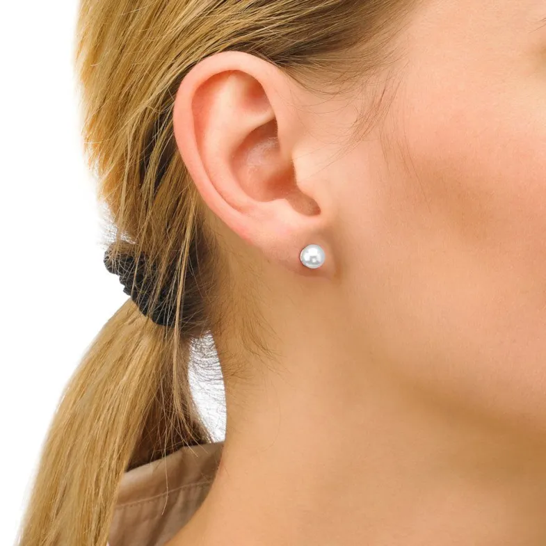 Pearl Stud Earrings|Majorica Earrings Lyra Silver With 6Mm White Pearl