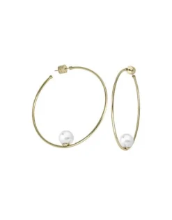 Pearl Hoop Earrings|Majorica Earrings Marianela Golden Steel Big