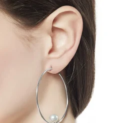 Pearl Hoop Earrings|Majorica Earrings Marianela Steel Big