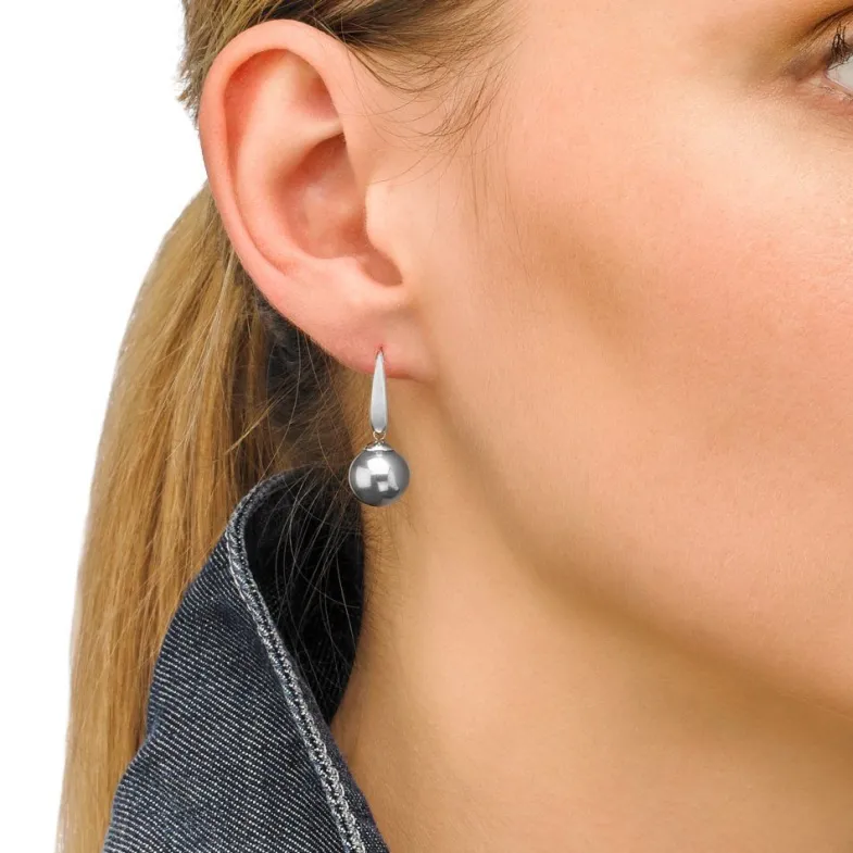 Pearl Drop Earrings|Majorica Earrings Nuada Silver With 10Mm Gray Pearl