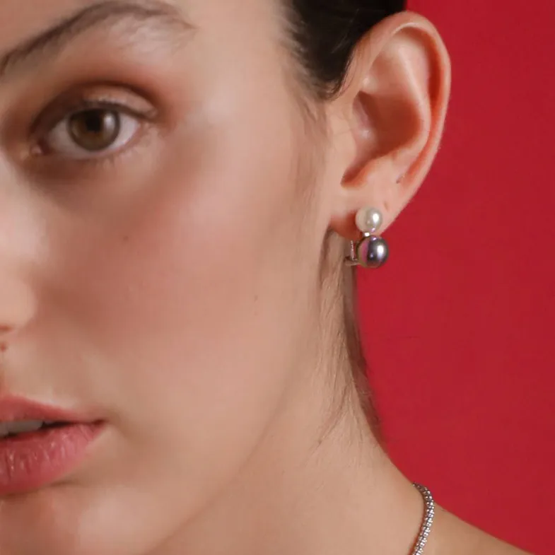 Short Earrings|Majorica Earrings Nuit White And Gray Pearls