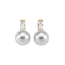 Tu & Yo Earrings|Majorica Earrings Selene Gold Plated With 8Mm White Pearl And Zircons