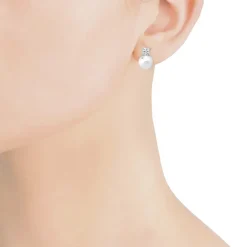 Tu & Yo Earrings|Majorica Earrings Selene Silver With 10Mm White Pearl And Zircons