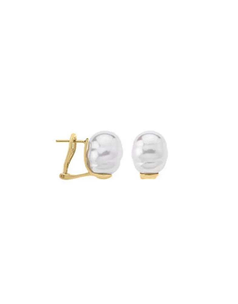 Short Earrings|Majorica Earrings Tender Gold Plated With 12Mm White Baroque Pearl