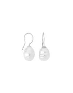 Pearl Drop Earrings|Majorica Earrings Tender Silver With 12Mm White Baroque Pearl
