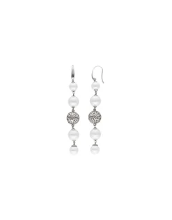Pearl Drop Earrings|Majorica Eternal Earrings With Round Pearls And Cutwork Ball In Silver