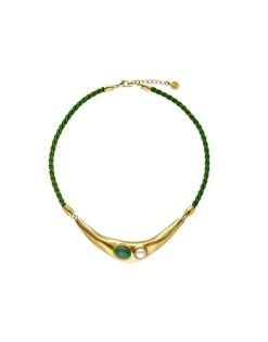 Leather Necklaces|Majorica Feme Leather Necklace With White Pearl And Green Agate