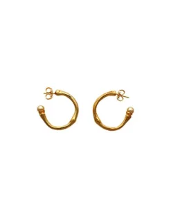 Pearl Hoop Earrings|Majorica Golden Bamboo Hoop Earrings With Champagne Pearls