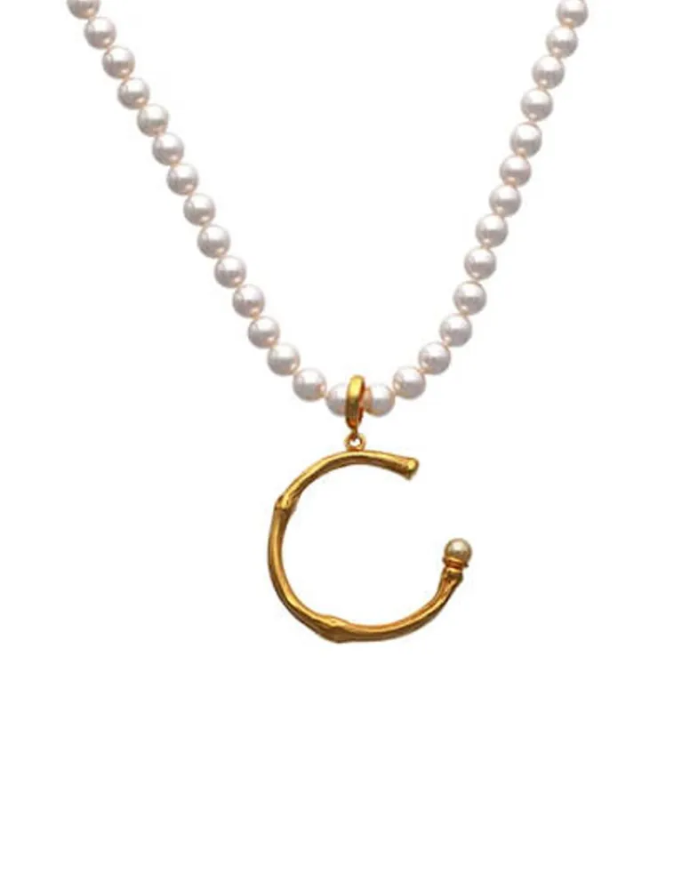 Pendants With Chain|Majorica Golden Bamboo Pendant With Champagne-Coloured Pearl