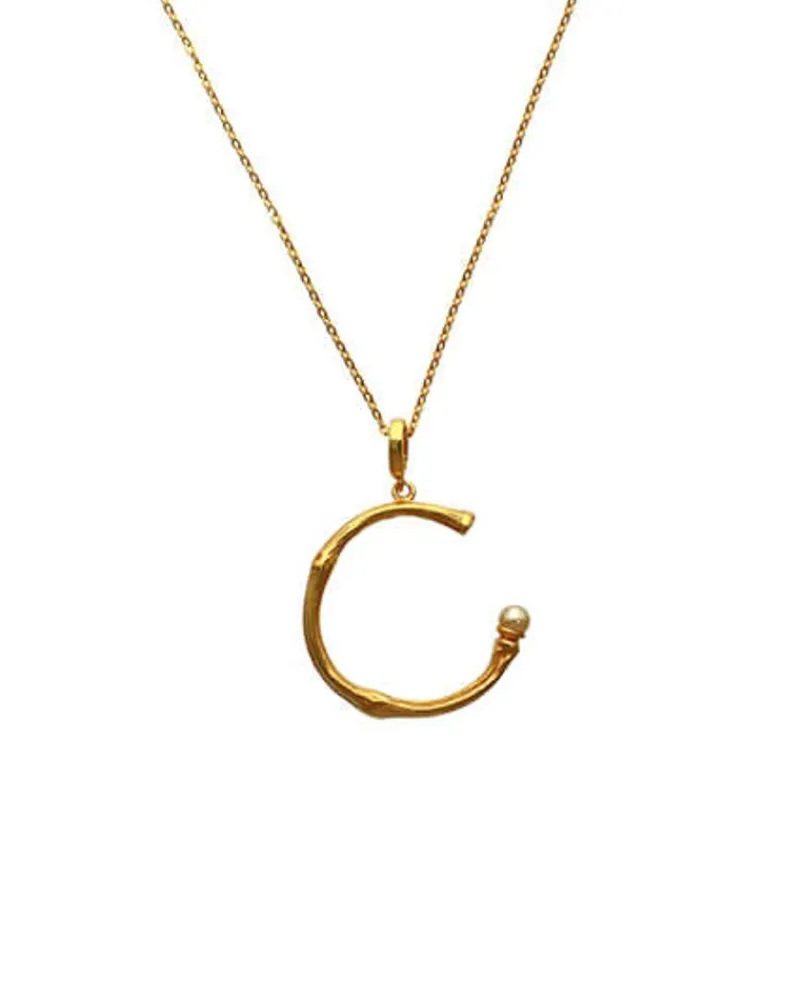 Pendants With Chain|Majorica Golden Bamboo Pendant With Champagne-Coloured Pearl