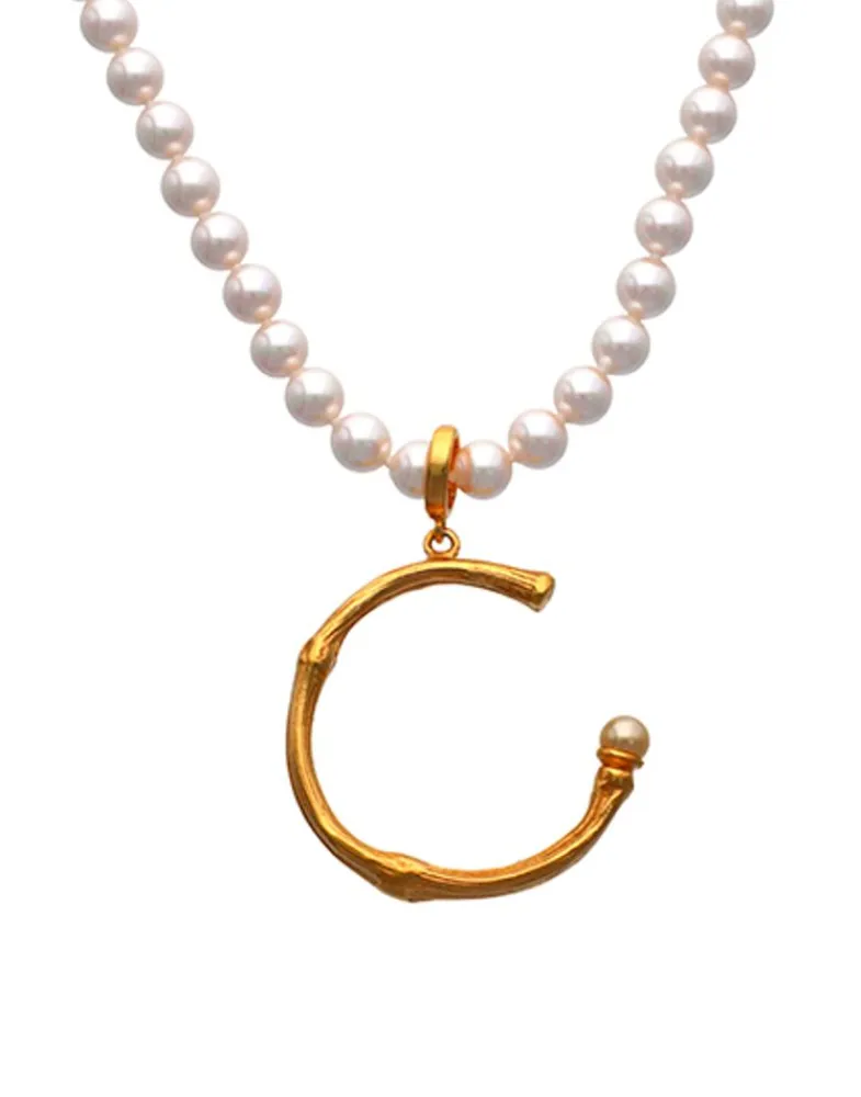 Pendants With Chain|Majorica Golden Bamboo Pendant With Champagne-Coloured Pearl
