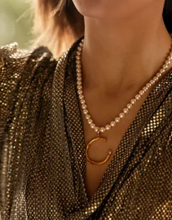 Pendants With Chain|Majorica Golden Bamboo Pendant With Champagne-Coloured Pearl