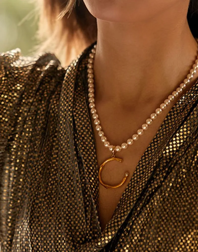 Pendants With Chain|Majorica Golden Bamboo Pendant With Champagne-Coloured Pearl