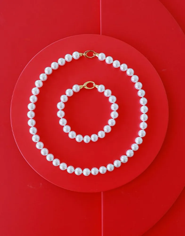 Long Pearl Necklaces|Majorica Golden Silver Necklace Lyra 10Mm 45Cm