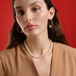 Long Pearl Necklaces|Majorica Golden Silver Necklace Lyra 7Mm 45Cm