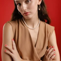 Long Pearl Necklaces|Majorica Golden Silver Necklace Lyra 7Mm 45Cm