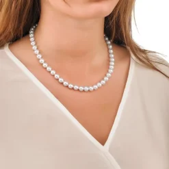 Long Pearl Necklaces|Majorica Golden Silver Necklace Lyra 8Mm 45Cm