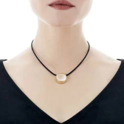 Leather Necklaces|Majorica Golden Steel Pendant Coppelia