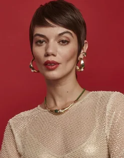 Pearl Hoop Earrings|Majorica Gold Feme Big Hoop Earrings With Pearls And Green Agates