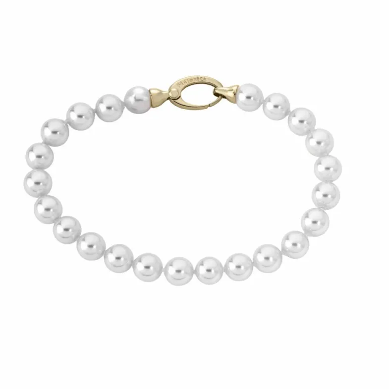 Golden Bracelets|Majorica Gold Plated Bracelet Lyra 6Mm White Pearls
