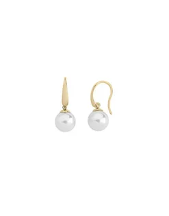 Pearl Drop Earrings|Majorica Gold Plated Earrings Nuada With 10Mm White Pearl