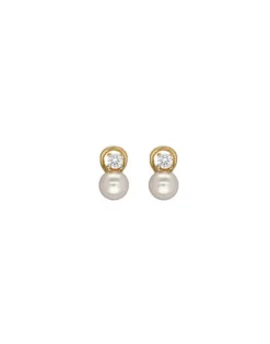 Tu & Yo Earrings|Majorica Gold Plated Earrings Selene With 8Mm White Pearl And Zircons