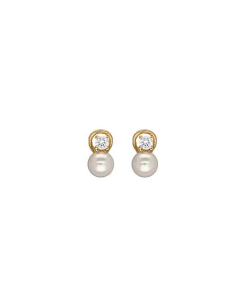 Tu & Yo Earrings|Majorica Gold Plated Earrings Selene With 8Mm White Pearl And Zircons