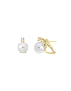 Tu & Yo Earrings|Majorica Gold Plated Earrings Selene With 10Mm White Pearl And Zircons