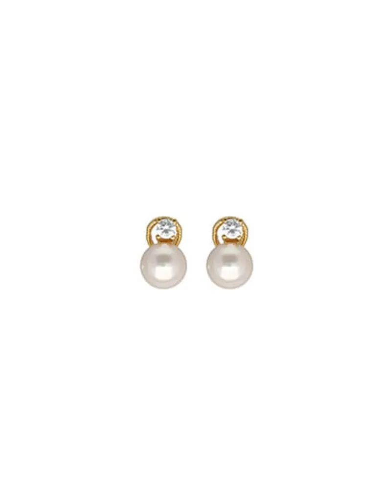 Tu & Yo Earrings|Majorica Gold Plated Earrings Selene With 10Mm White Pearl And Zircons