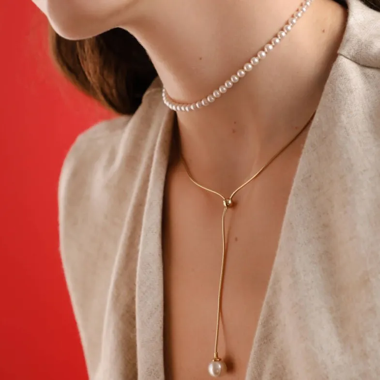 Pearl Chain Necklaces|Majorica Gold Plated Necklace Alba With White Pearl