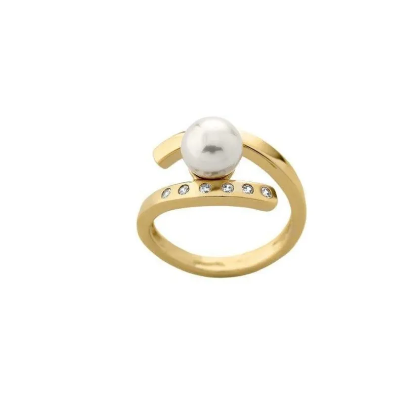 Medium-Sized Rings|Majorica Gold Plated Ring Selene With White Pearl And Zircons