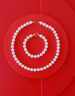 Golden Bracelets|Majorica Gold-Plated Silver Bracelet With 10Mm White Pearls Lyra