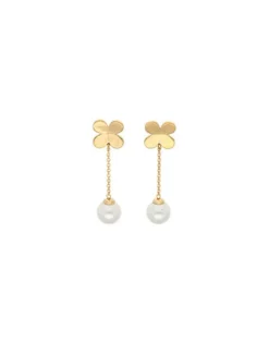 Pearl Drop Earrings|Majorica Gold-Plated Silver Clover And Pearl Ayanti Earrings