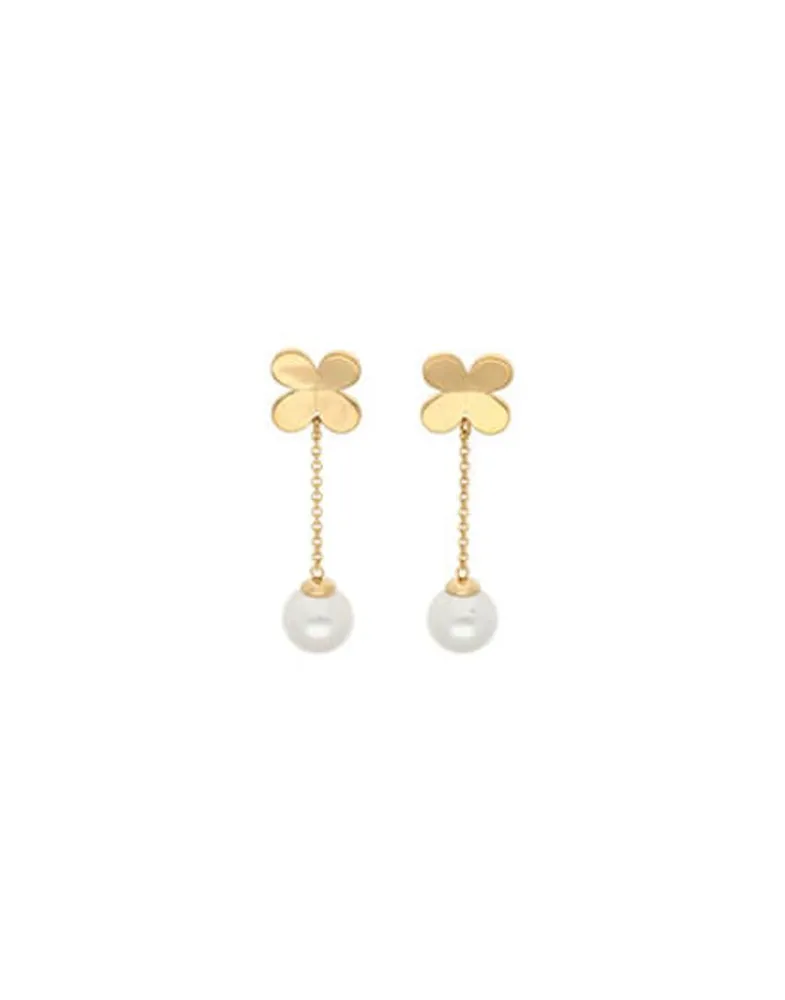 Pearl Drop Earrings|Majorica Gold-Plated Silver Clover And Pearl Ayanti Earrings