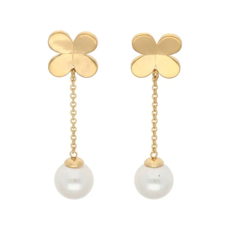 Pearl Drop Earrings|Majorica Gold-Plated Silver Clover And Pearl Ayanti Earrings