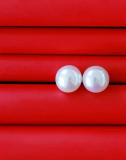Short Earrings|Majorica Gold-Plated Silver Earrings Nuada With 10Mm White Pearl Flattened Round