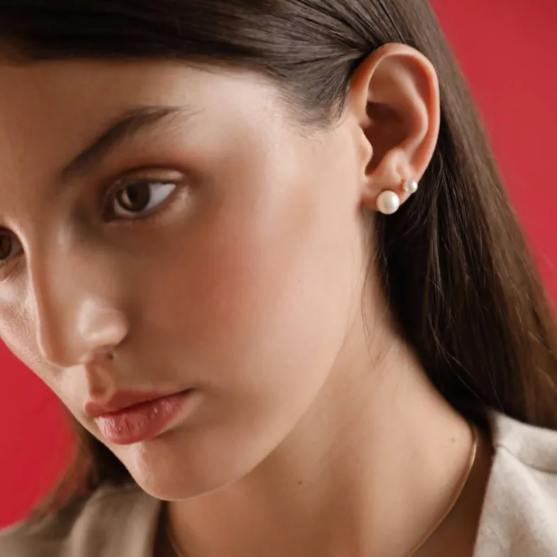 Pearl Stud Earrings|Majorica Gold-Plated Stud Earrings Lyra With White 8Mm Pearl