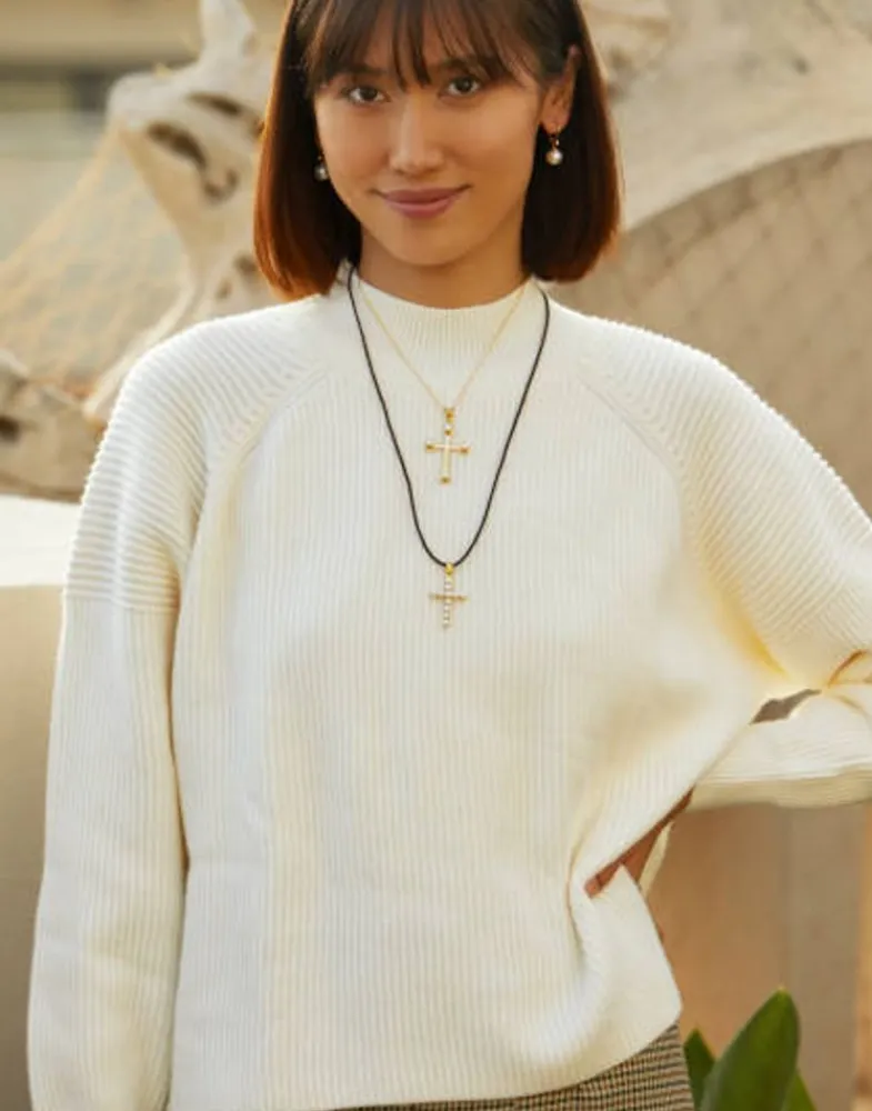 Pendant Chain|Majorica Gold Trinity Cross Pendant With Pearls
