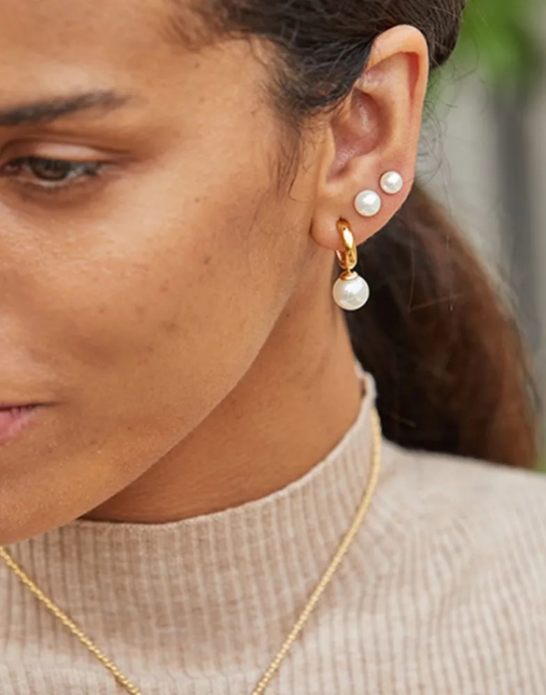 Pearl Hoop Earrings|Majorica Hoop Earrings Chara Gold Plated With White Pearl