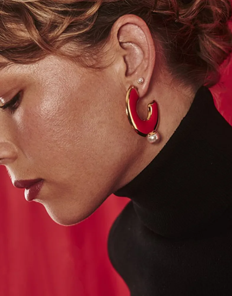 Pearl Hoop Earrings|Majorica Juno Large Hoop Earrings In Gold Steel And Pearl