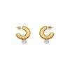 Pearl Hoop Earrings|Majorica Juno Medium Hoop Earrings In Gold Steel And Pearl