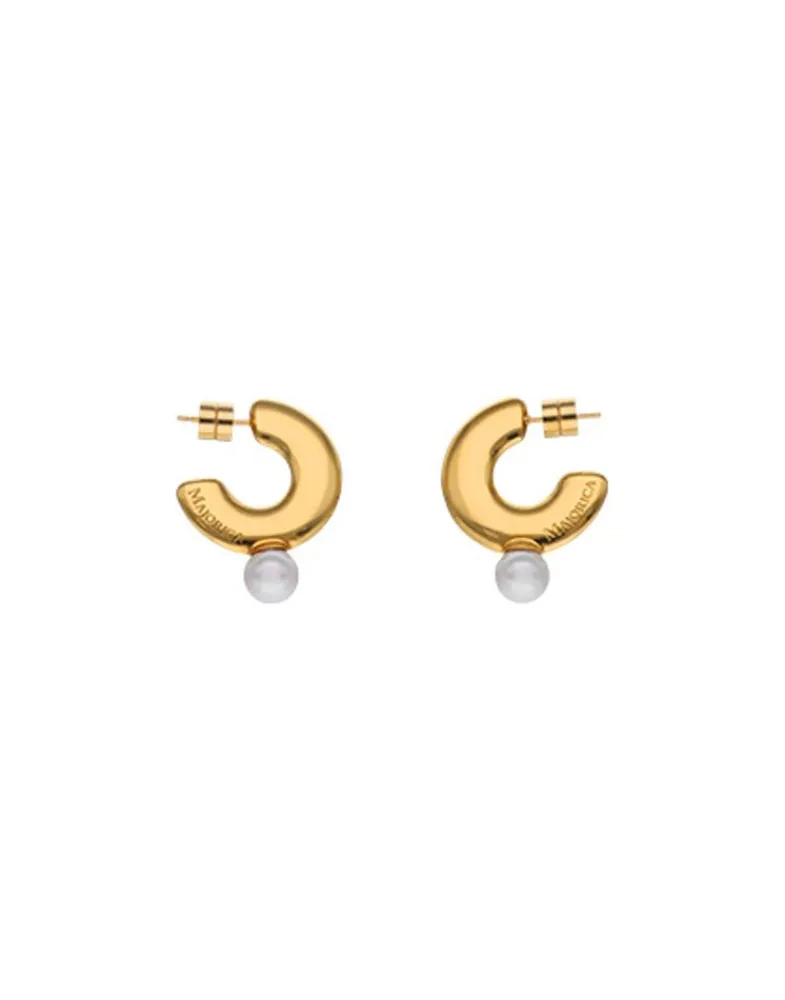 Pearl Hoop Earrings|Majorica Juno Medium Hoop Earrings In Gold Steel And Pearl