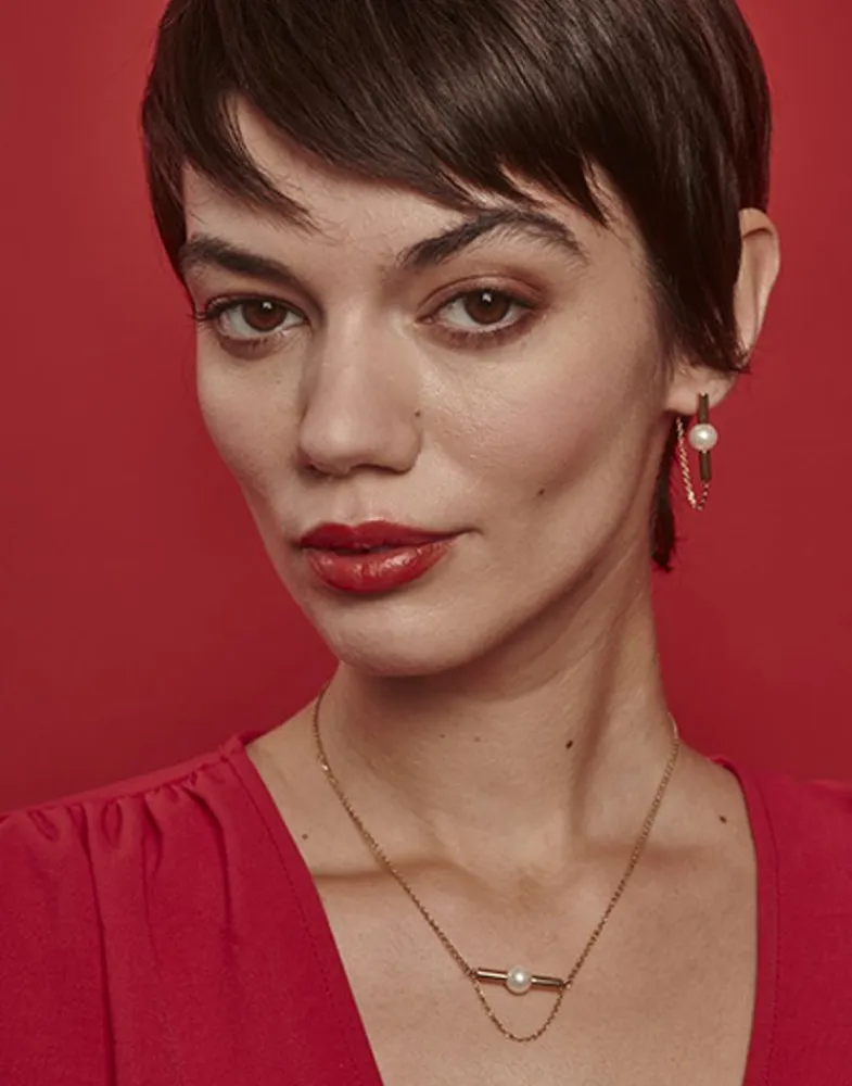 Pearl Drop Earrings|Majorica Lagom Long Earrings In Steel And White Pearl